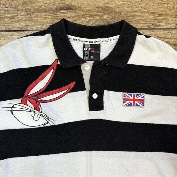 Vintage Lot 29 Looney Tunes Bugs Bunny Polo Shirt Stripe Size XL Britain UK Flag - Picture 7 of 9